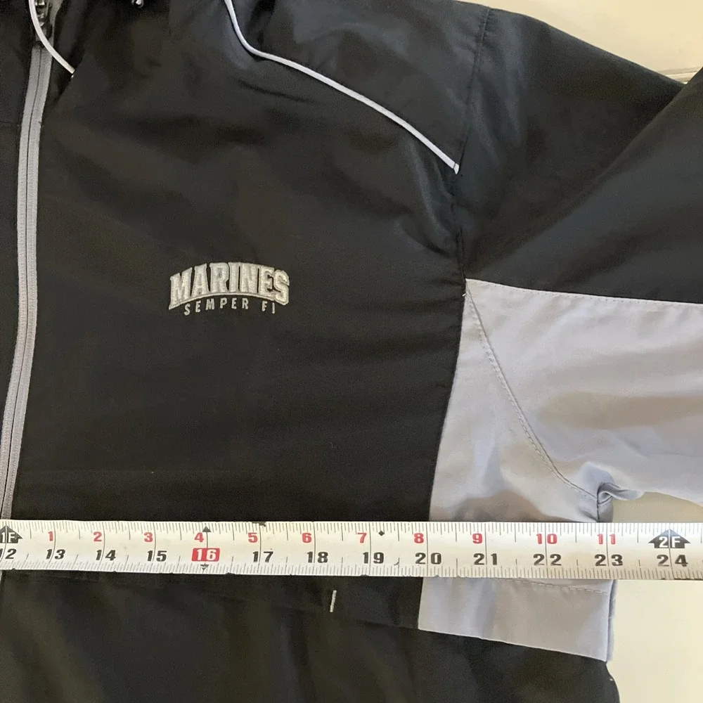 Under Armour Marines Semper Fi Jacket Mens Large Black HoodWindbreaker Zip Read